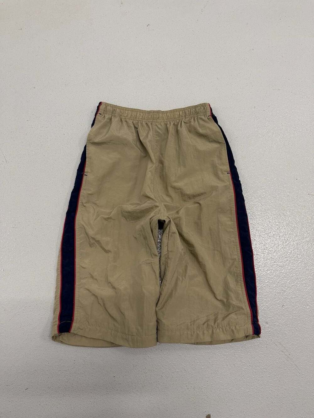 Vintage Truly Kids Enfants Khaki Nylon Athletic Shorts with Side Stripe